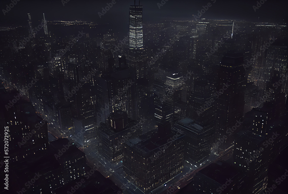 Naklejka premium city at night, aerial view, generative ai
