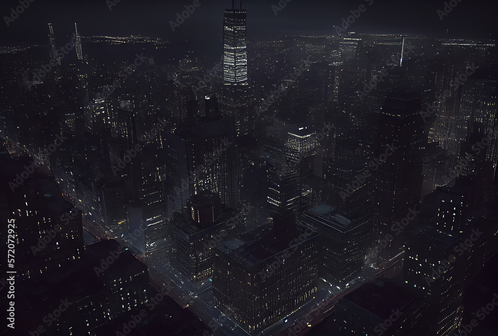 city at night, aerial view, generative ai