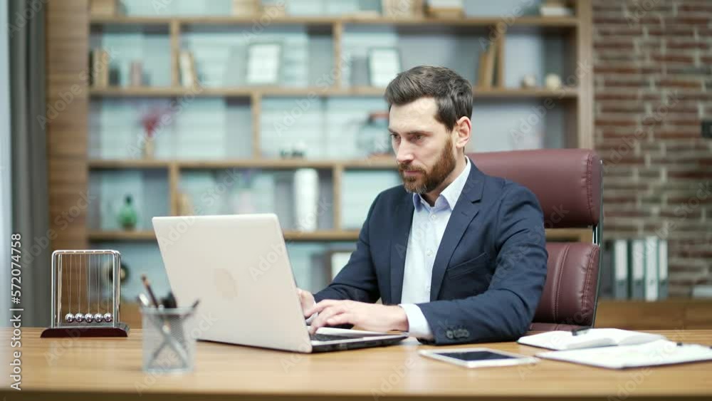Busy entrepreneur investor feels annoyed has problem with laptop computer in modern office Sad businessman angry because system error data loss backup battery issues bag virus at workplace indoors Busy entrepreneur investor feels annoyed has problem with laptop computer in modern office Sad businessman angry because system error data loss backup battery issues bag virus at workplace indoors
