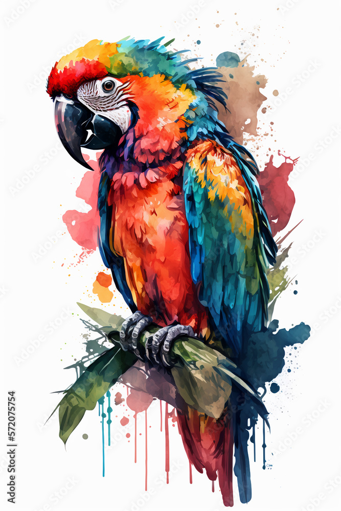 Obraz premium Watercolored colorful parrot. Generative AI