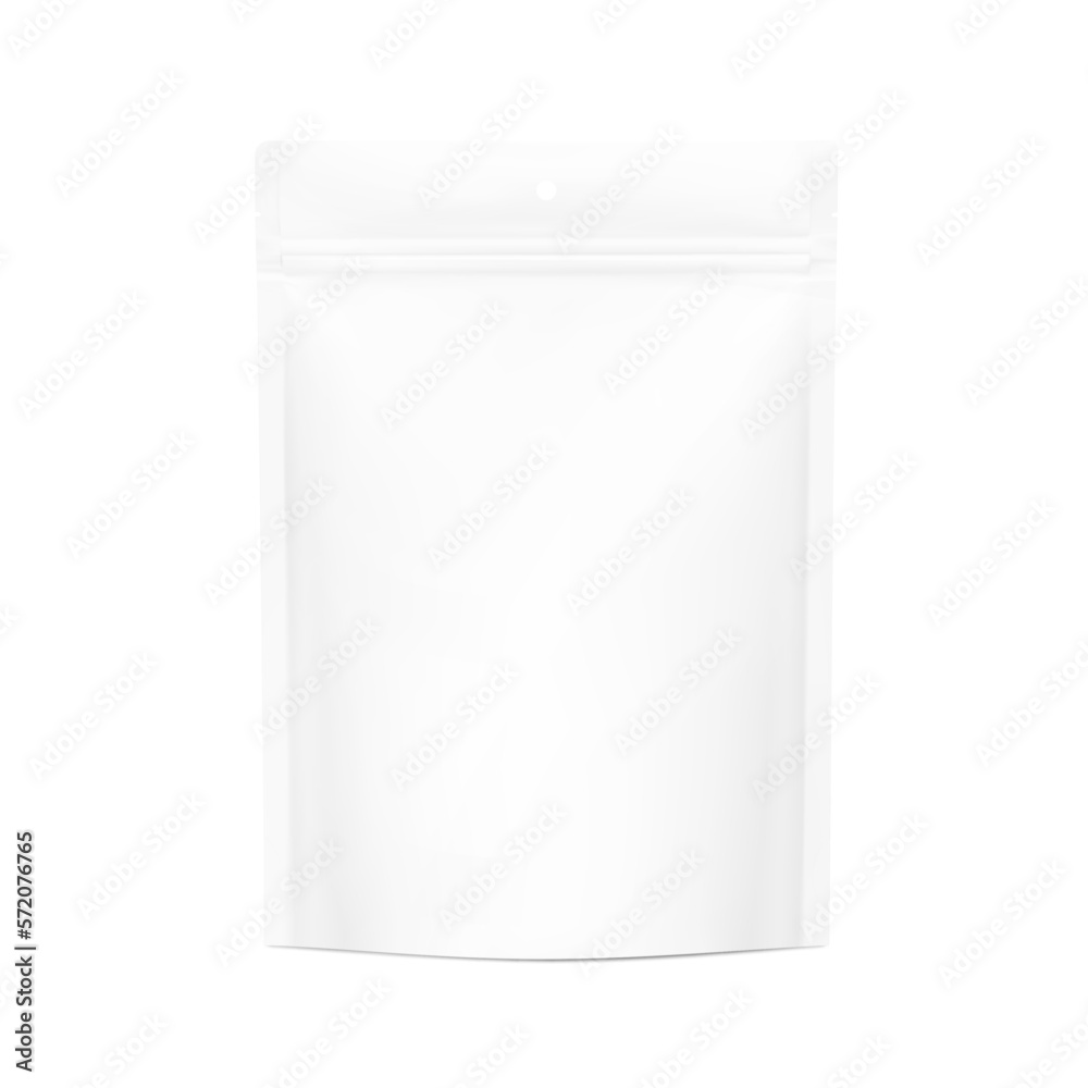 Realistic blank stand up pouch bag mockup. Vector illustration isolated on white background. Front view. Can be use for template your design, presentation, promo, ad. EPS10. Realistic blank stand up pouch bag mockup. Vector illustration isolated on white background. Front view. Can be use for template your design, presentation, promo, ad. EPS10.