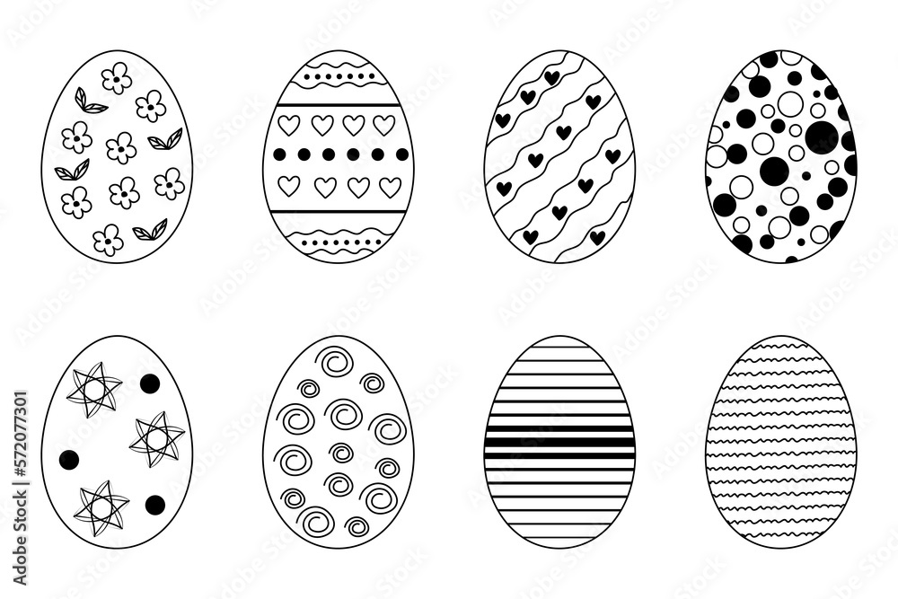 Set of Easter eggs in hand drawn doodle style. Happy Easter hand drawn isolated on white background. Set of Easter eggs in hand drawn doodle style. Happy Easter hand drawn isolated on white background.