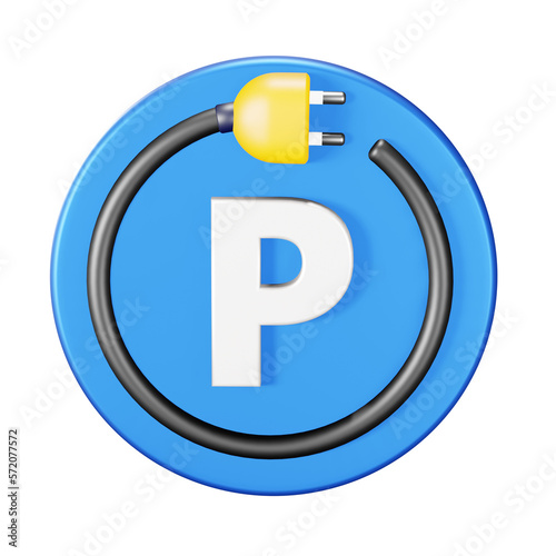 electric vehicle parking symbol. isolated 3d render icon illustration