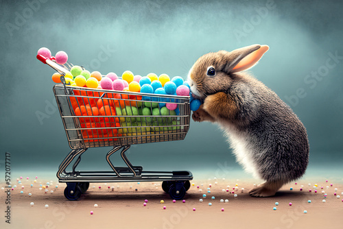 Osterhase beim Ostereinkauf im Supermarkt, ki generated photo