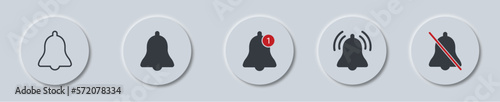 Notification bell button in neumorphism style. Notification block icon. New message notification icons. Vector illustration
