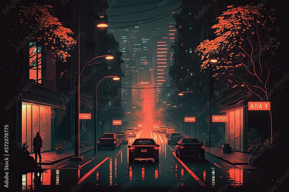 Moody City Wallpaper -AI-Generated dark wallpaper theme Stock