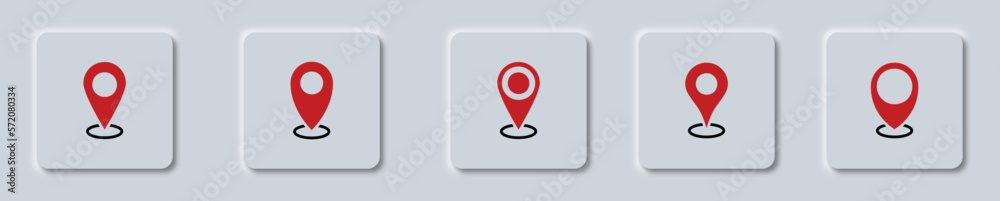 Set of map pin location button in neumorphism style. Set of map pin location button in neumorphism style.