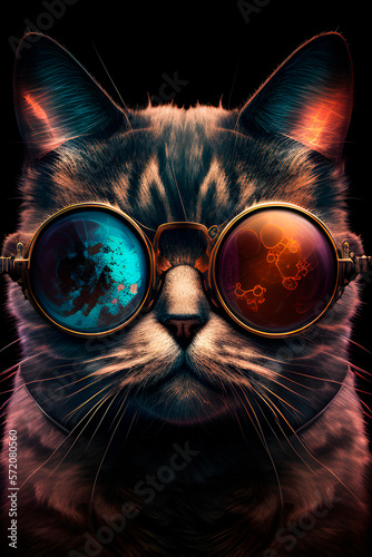 Generative AI, fashionable gray cat portrait in cool sunglasses. © Yuliia