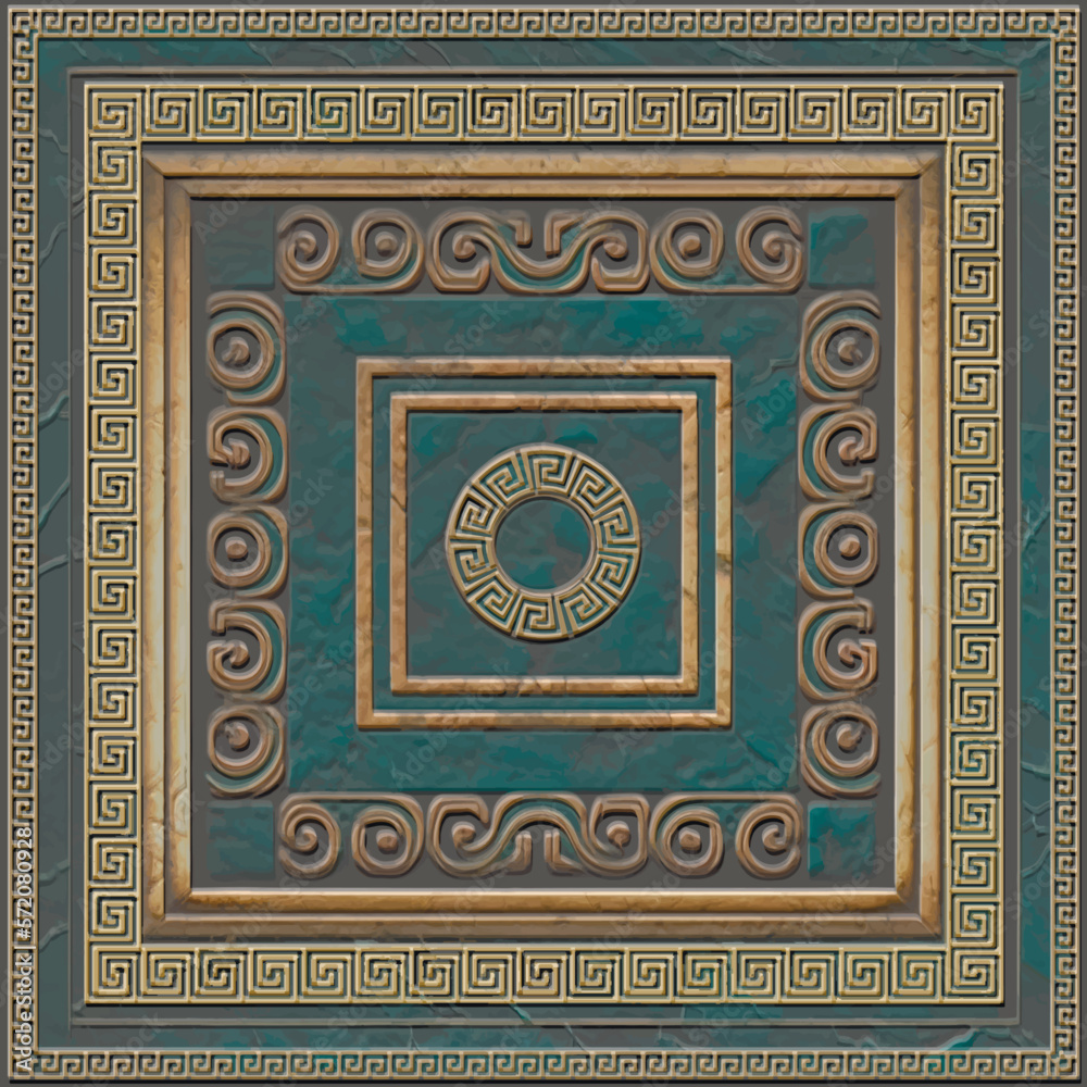 Marble art Deco emboss 3d seamless pattern. Luxury greek vector marble textured background. Embossed ancient style inlaid marble pattern. Modern textured design with cobald, verdigris, inlaids
