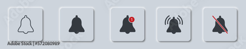Notification bell button in neumorphism style. Notification block icon. New message notification icons. Vector illustration