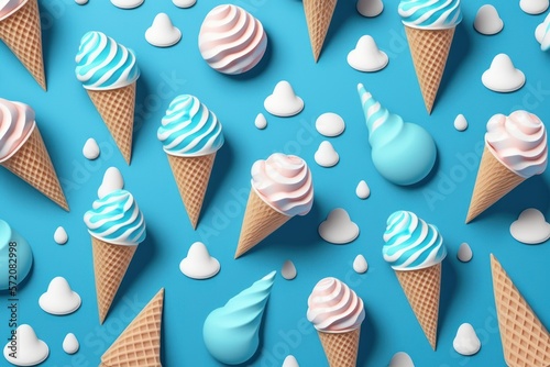 Fototapeta Fondo divertido helados color azul, creado con IA generativa