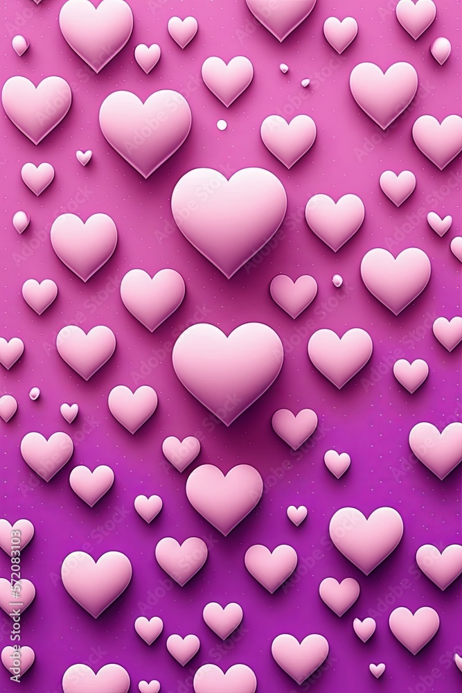 Fondo de corazones 3d, caramelos de en forma de corazón rosa con fondo neutro, creado con IA generativo