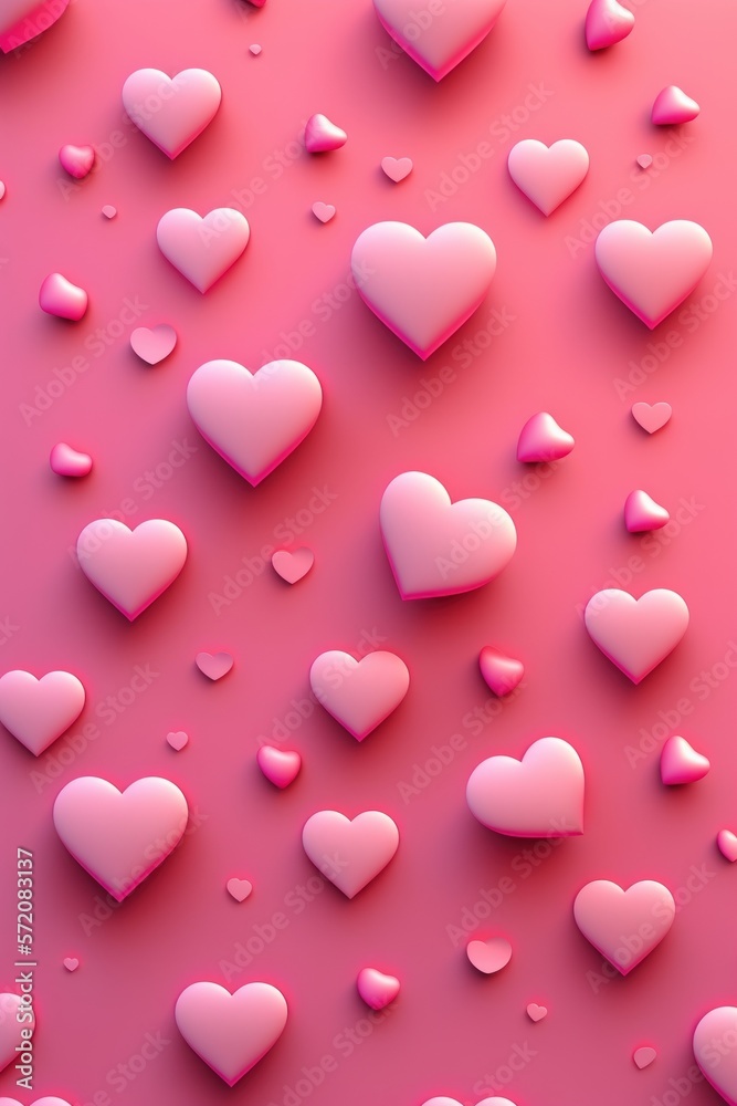 Fondo de corazones 3d, caramelos de en forma de corazón rosa con fondo neutro, creado con IA generativo