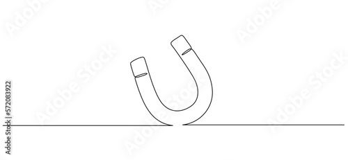 One continuous line drawing of magnet. Client and talent attraction concept in simple linear style. Symbol of hr hiring and recruiting in Editable stroke. Doodle outline vector illustration