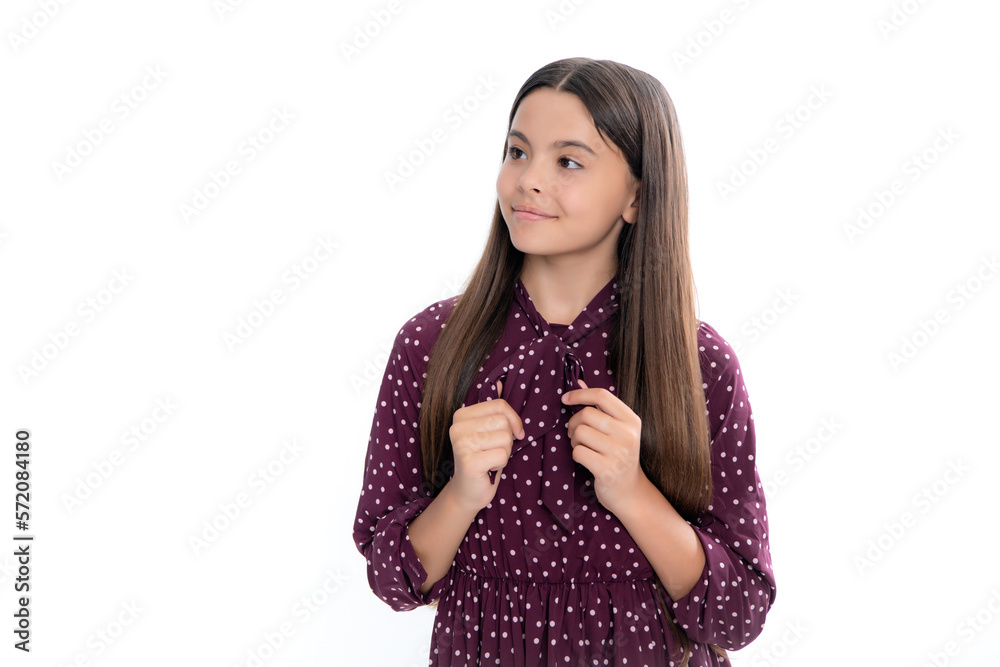 Portrait of happy smiling teenage child girl. Emotional portrait of caucasian teenager child girl isolated on studio white background. Portrait of happy smiling teenage child girl. Emotional portrait of caucasian teenager child girl isolated on studio white background.