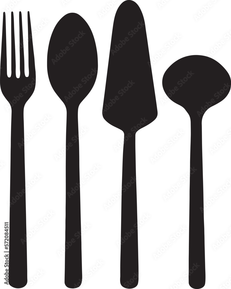 Fototapeta premium Cutlery vector. Cutlery set icon flat design. Knife, fork, spoon silhouette. Service