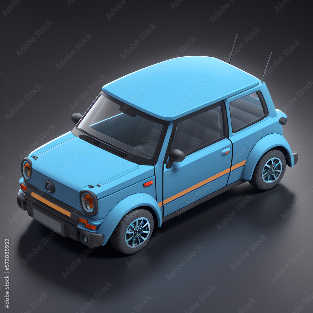 Tiny cute family car, plastic toy, 3d isometric reference model, AI generated - obrazy, fototapety, plakaty 
