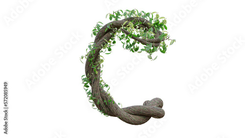 Tree grow or vine in the shape of the English text. Letter font C. 3D Render.