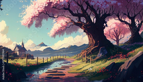Spring Awakening  A Journey through Fresh Landscapes  anime style generative ai