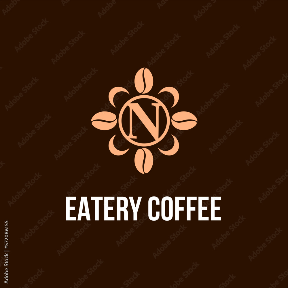 Letter N with Coffee Bean Icon for Cafe, Coffee Shop, Bean Company Logo Idea Template Letter N with Coffee Bean Icon for Cafe, Coffee Shop, Bean Company Logo Idea Template