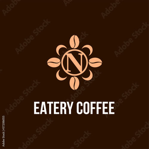 Letter N with Coffee Bean Icon for Cafe, Coffee Shop, Bean Company Logo Idea Template