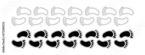 Baby footprint set design. Creative baby footmark outline illustration to use in baby shower, invitations, cards, celebration greetings, bithday party design projects.
