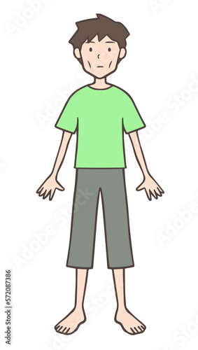 裸足の痩せてげっそりしている男性