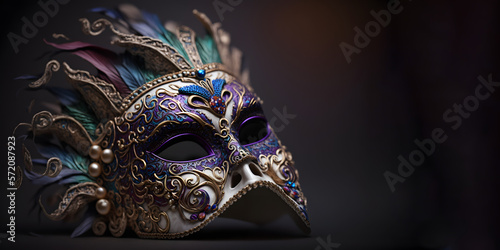 Carnival - Venetian Mask Party - Masquerade Disguise With Shiny Streamers On Abstract Defocused Bokeh Lights © Prasanth