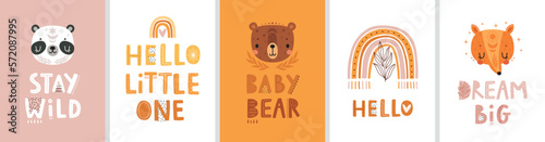 Cute Boho cards with Letterings for your design - Dream big, Stay wild, Hello little one and others.