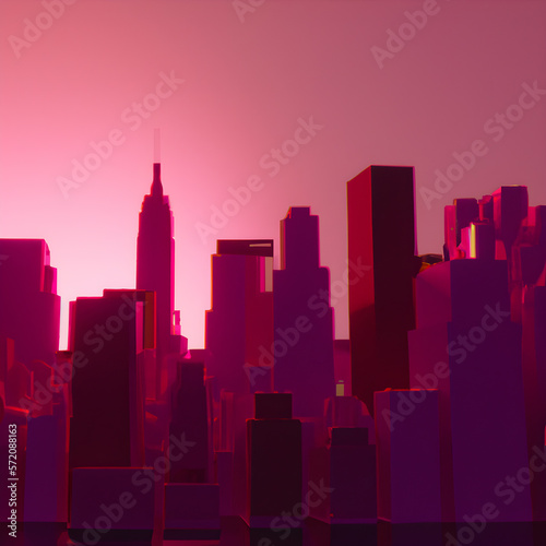 pop up red sunset New York City skyline with skyscrapers illustration