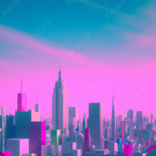 pop up pink New York City skyline with skyscrapers illustration