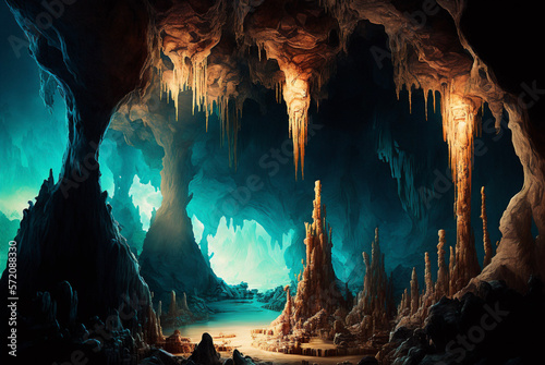 Caves Illustration. Generative AI photo