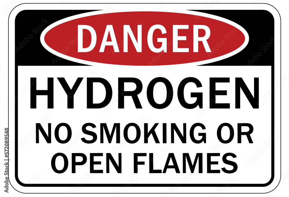 Hydrogen chemical warning sign and labels no smoking or open flame Hydrogen chemical warning sign and labels no smoking or open flame