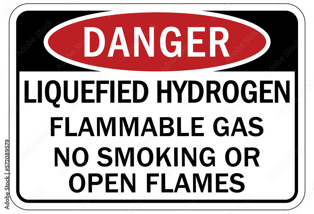 Hydrogen chemical warning sign and labels liquefied hydrogen flammable gas no smoking or open flame
