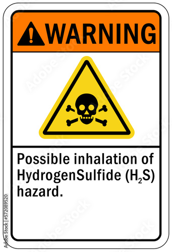Hydrogen chemical warning sign and labels possible inhalation hydrogen sulfide