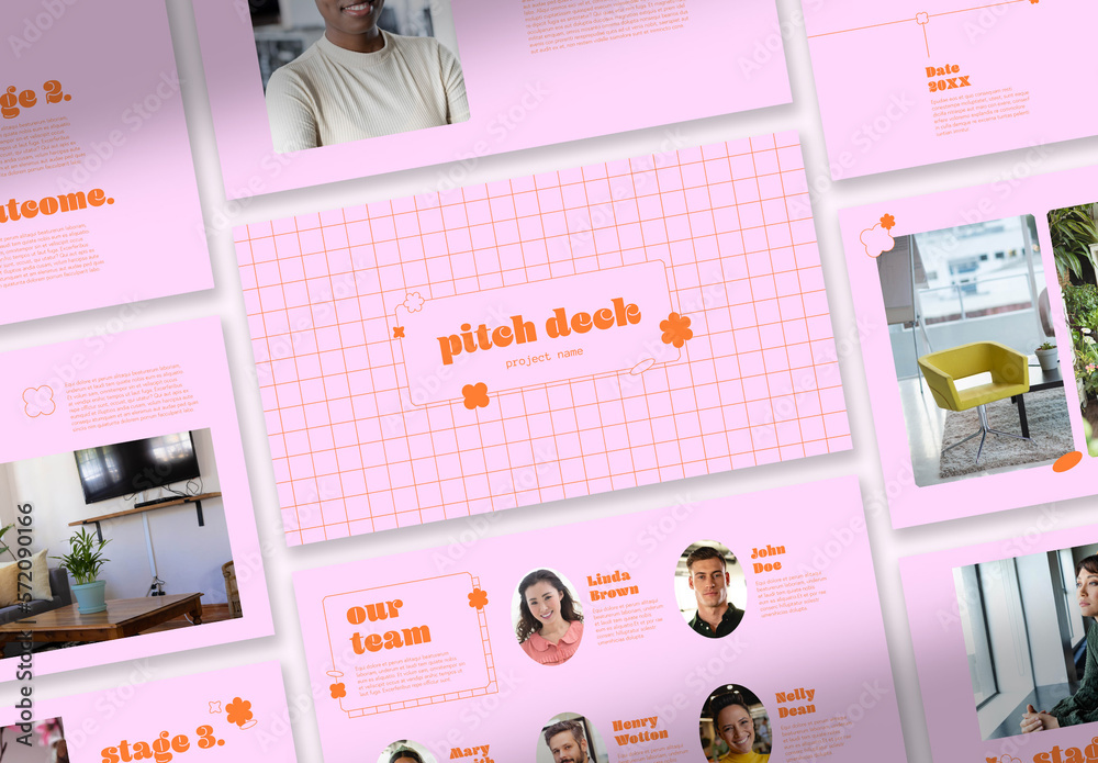 Pink and Orange Pitch Deck with Shapes Stock Template | Adobe Stock