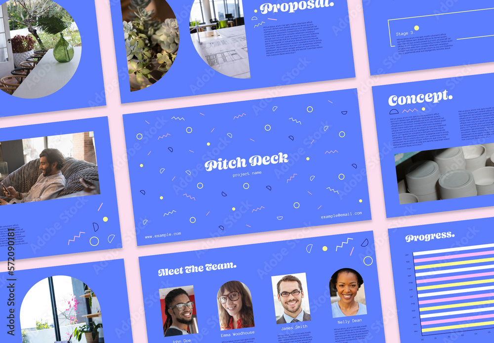 Blue Pitch Deck with Shapes Stock Template | Adobe Stock