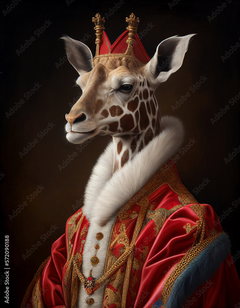 Royal Portrait of a Giraffe Dressed as a British King | Generative AI