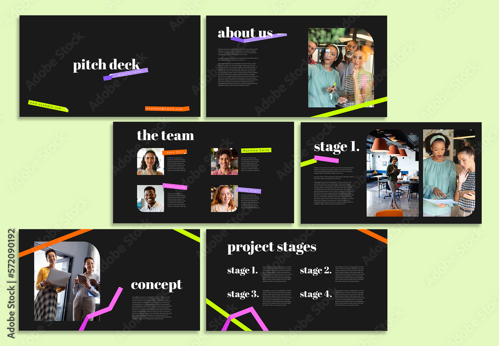 Pitch Deck with Colourful Tape Graphics Stock Template | Adobe Stock