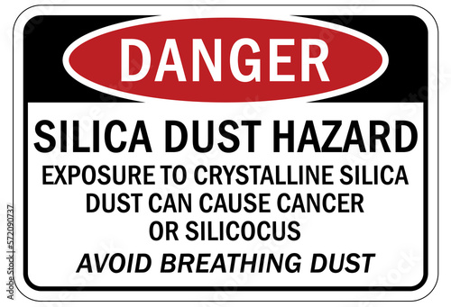 Silica dust hazard chemical warning sign and labels Exposure to crystalline silica dust can cause cancer or silicocus, avoid breathing dust