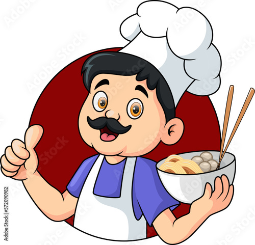Cute chef man cartoon giving thumb up
