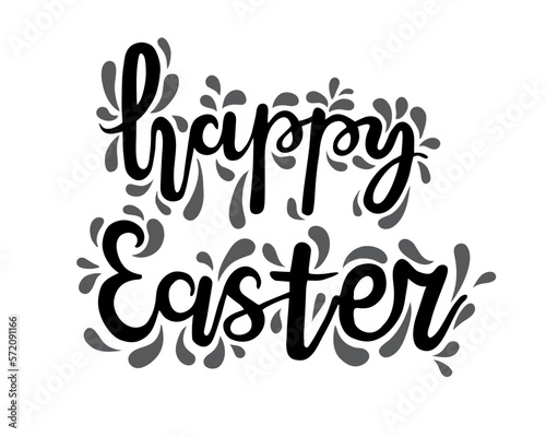 Happy Easter lettering for greeting card. Vector vintage letterpress effect, handdraw doodle.