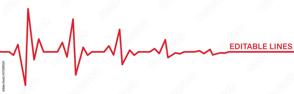 Editable stroke heart rhythm diagram, red EKG, cardiogram, heartbeat line vector design to use in healthcare, healthy lifestyle, medical laboratory, cardiology project. 