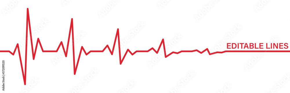 Editable stroke heart rhythm diagram, red EKG, cardiogram, heartbeat line vector design to use in healthcare, healthy lifestyle, medical laboratory, cardiology project. Editable stroke heart rhythm diagram, red EKG, cardiogram, heartbeat line vector design to use in healthcare, healthy lifestyle, medical laboratory, cardiology project.