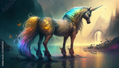 Rainbow unicorn. Generative AI. © Anatolii
