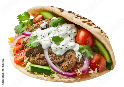 Delicious pita gyros cut out. Based on Generative AI photo