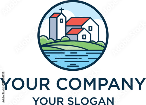 Lake house logo design vector, Lake, House, Building, Religion, Beautiful place logo