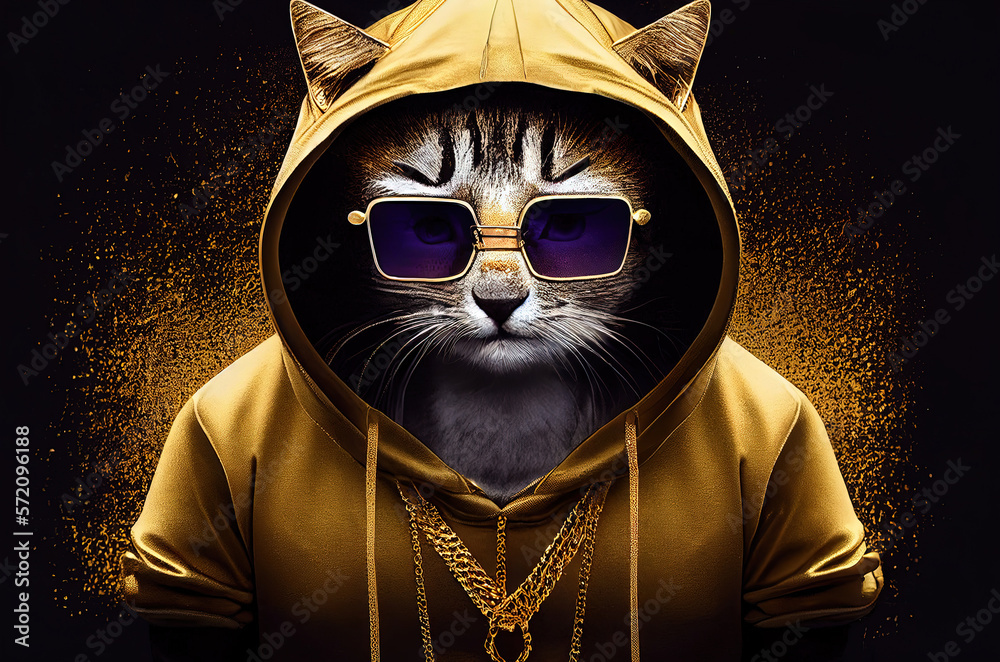 Cool Gangsta cat rapper in sunglasses. sketch art for artist creativity and inspiration. generative AI	
 - obrazy, fototapety, plakaty 