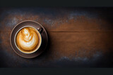 Top View Cozy Coffee Scenes on Rustic Wooden Tables: Warm and Inviting Photos Ai Generative