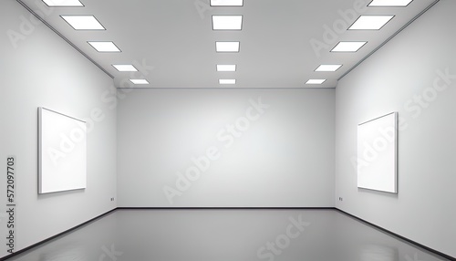 Wallpaper Mural Minimalistic gallery interior with ceiling lamps and blank wall. Made with Generative Ai Torontodigital.ca